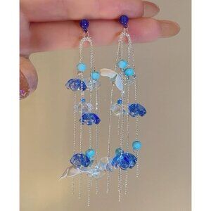 French light luxury tassel flower earrings